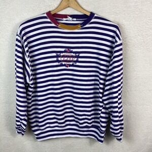 Vtg The Limited Embroidered Crew Neck‎ Sweatshirt Purple Striped Size Lg Grandma